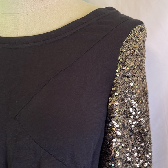 Black Top with Gold Sequin Short Sleeves - Picture 2 of 6